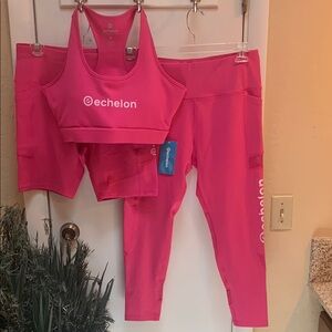 Women's Pink Leggings, Bike Shorts, and Sports Bra